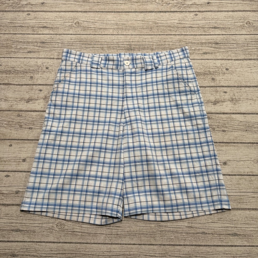 Under Armour Shorts Men's 34 Blue White Plaid Athletic Performance Sportswear